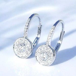 New Gorgeous 14k Plated Silver Sim. Diamond Earrings